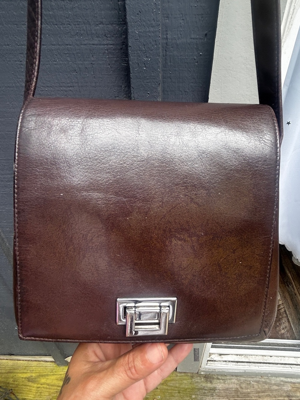 90s Perlina New York Brown Leather Crossbody Purse